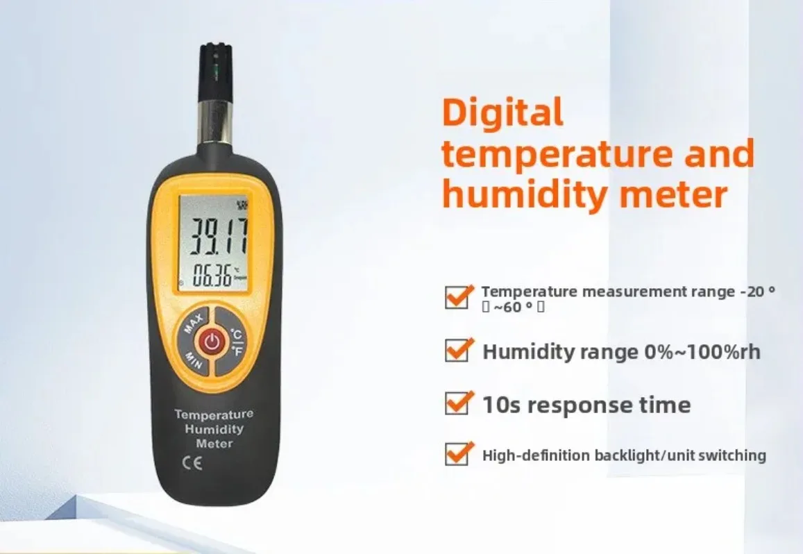 Термогигрометр, промышленный бытовой домашний ручной электронный цифровой дисплей, высокоточный измеритель температуры и влажности
Термогигрометр, промышленный бытовой домашний ручной электронный цифровой дисплей, высокоточный измеритель температуры и влажности