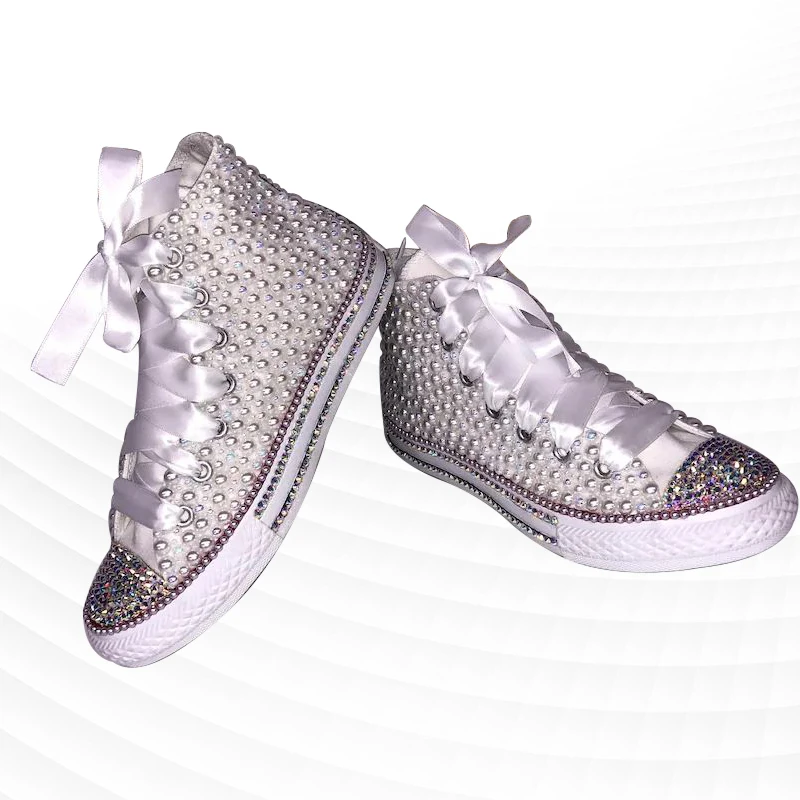 White pearl high top handmade custom canvas shoes Rhinestone lace lace-up casual shoes men and women plus size 35-46
White pearl high top handmade custom canvas shoes Rhinestone lace lace-up casual shoes men and women plus size 35-46