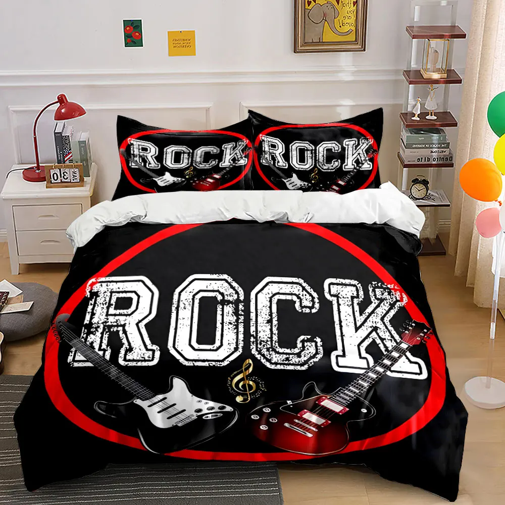"Rock Music Themed Decor Set" Bedding Set with 1 Duvet Cover 2 Pillowcases Single Double King Queen, Gift
"Rock Music Themed Decor Set" Bedding Set with 1 Duvet Cover 2 Pillowcases Single Double King Queen, Gift