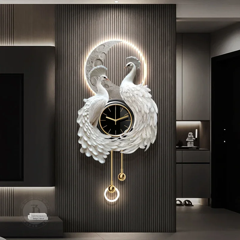 High-End Clock Living Room Background Wall Decor: 3D Peacock Hanging Art Painting with Creative LED Wall Lamp Set
High-End Clock Living Room Background Wall Decor: 3D Peacock Hanging Art Painting with Creative LED Wall Lamp Set