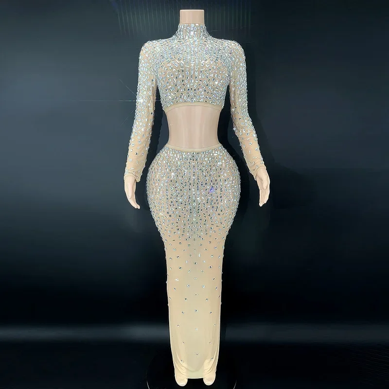 Sparkling rhinestone top long skirt sexy transparent elastic two-piece set important party venue dress celebration birthday dres
Sparkling rhinestone top long skirt sexy transparent elastic two-piece set important party venue dress celebration birthday dres