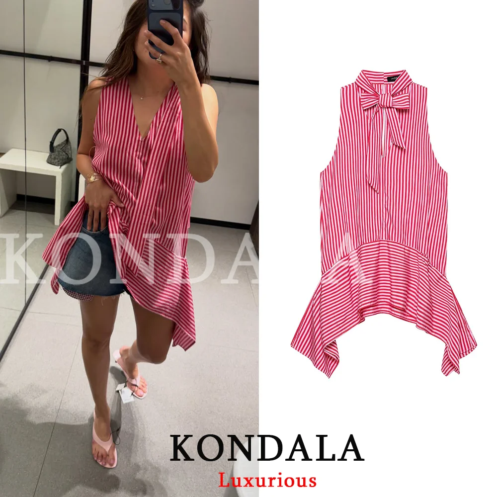 KONDALA Casual Chic Women Tops Pink Striped O-Neck Bow Sleeveless Asymmetrical Straight Blouse Fashion 2026 Summer Elegant Tops
KONDALA Casual Chic Women Tops Pink Striped O-Neck Bow Sleeveless Asymmetrical Straight Blouse Fashion 2026 Summer Elegant Tops