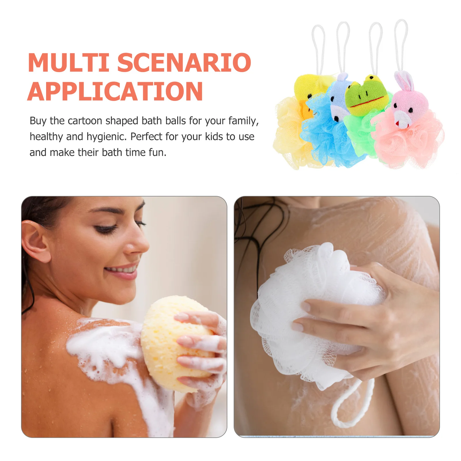 4Pcs Cartoon Bath Ball Soft Skin-Friendly Loofah Sponge Shower Body Exfoliating Shower Scrubber for 
4Pcs Cartoon Bath Ball Soft Skin-Friendly Loofah Sponge Shower Body Exfoliating Shower Scrubber for