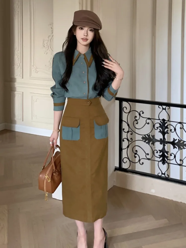 High Quality Autumn French Vintage Fashion 2 Piece Sets Women Outfit Korean Temperament OL Shirt Blouse Tops + Long Skirt Suits
High Quality Autumn French Vintage Fashion 2 Piece Sets Women Outfit Korean Temperament OL Shirt Blouse Tops + Long Skirt Suits