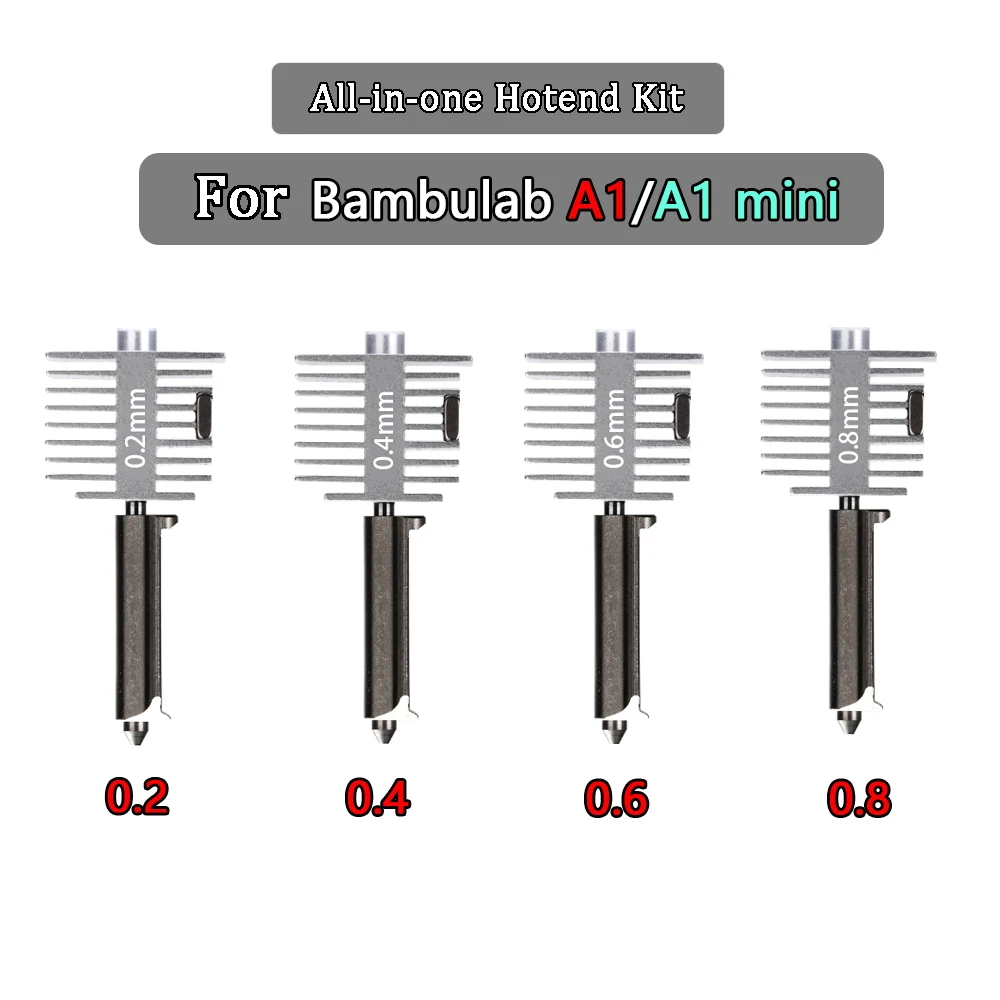 Upgraded Hotend Kit 0.2/0.4/0.6/0.8mm Hardened steel Nozzle 3D Printer Part For Bambu Lab A1/A1 Mini Fast Speed Hot End Assembly
Upgraded Hotend Kit 0.2/0.4/0.6/0.8mm Hardened steel Nozzle 3D Printer Part For Bambu Lab A1/A1 Mini Fast Speed Hot End Assembly