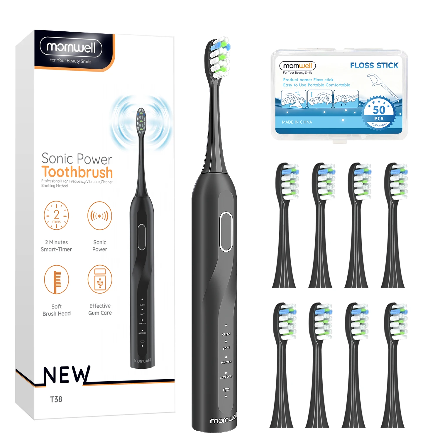 Электрическая звуковая зубная щетка Mornwell с зарядкой через USB, перезаряжаемые водонепроницаемые электронные зубные щетки, 8 сменных насадок T38 (T2405)
Электрическая звуковая зубная щетка Mornwell с зарядкой через USB, перезаряжаемые водонепроницаемые электронные зубные щетки, 8 сменных насадок T38 (T2405)