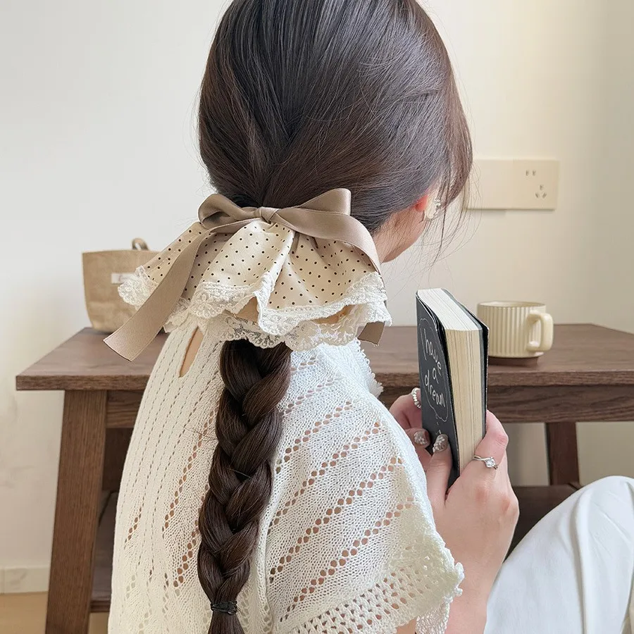 Lace Edge Polka Dot Scrunchie Hair Clasp Spring Loaded Satin Bow For Half Up Bun Korean Girly Soft Cute
Lace Edge Polka Dot Scrunchie Hair Clasp Spring Loaded Satin Bow For Half Up Bun Korean Girly Soft Cute
