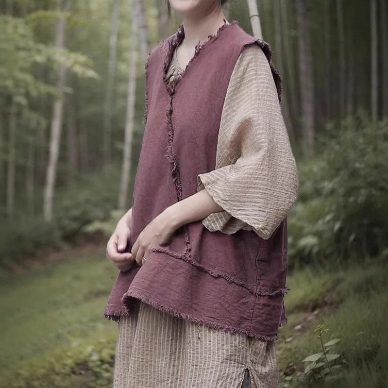 Literary retro versatile new Chinese style patchwork rough edge vest top fashion casual versatile simple temperament elegant hol
Literary retro versatile new Chinese style patchwork rough edge vest top fashion casual versatile simple temperament elegant hol