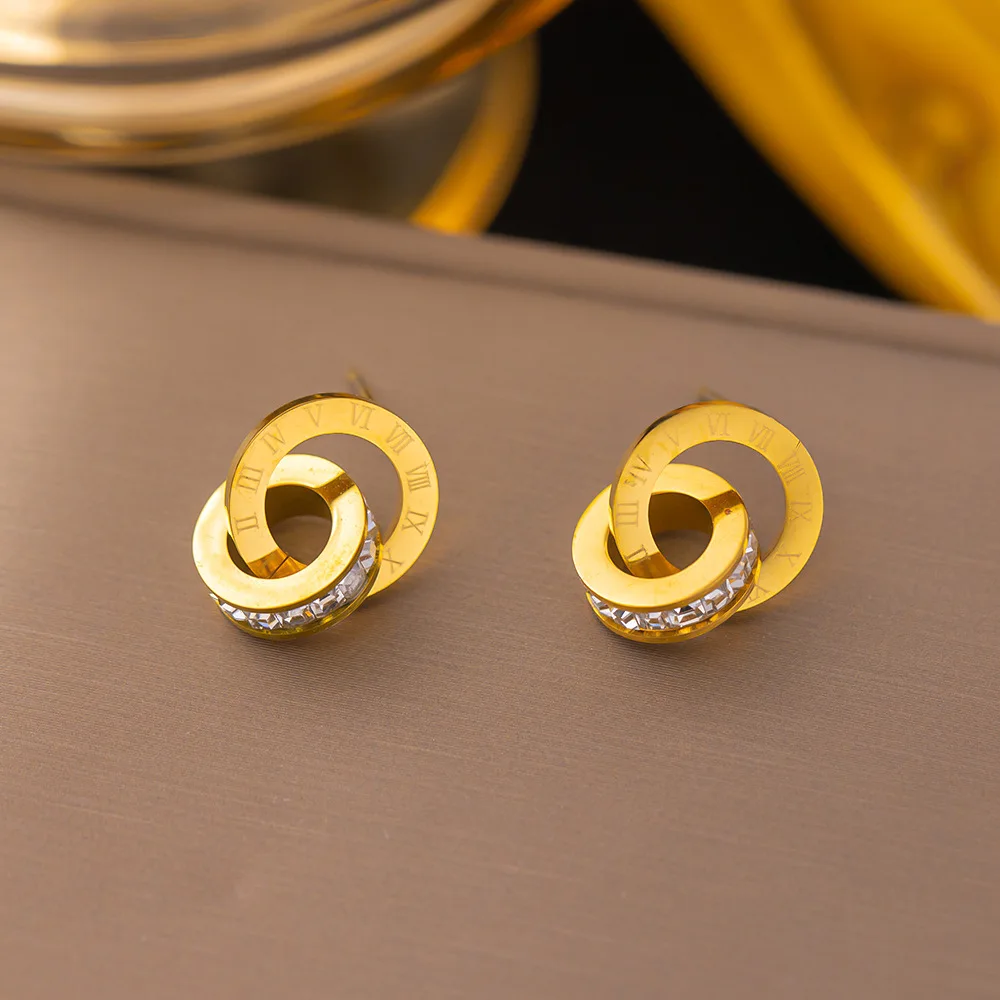 1 Pair CZ Crystal Double Circle Roman Numeral Drop Earrings For Women Gold Color Stainless Steel Ear Jewelry Party Gift New In
1 Pair CZ Crystal Double Circle Roman Numeral Drop Earrings For Women Gold Color Stainless Steel Ear Jewelry Party Gift New In