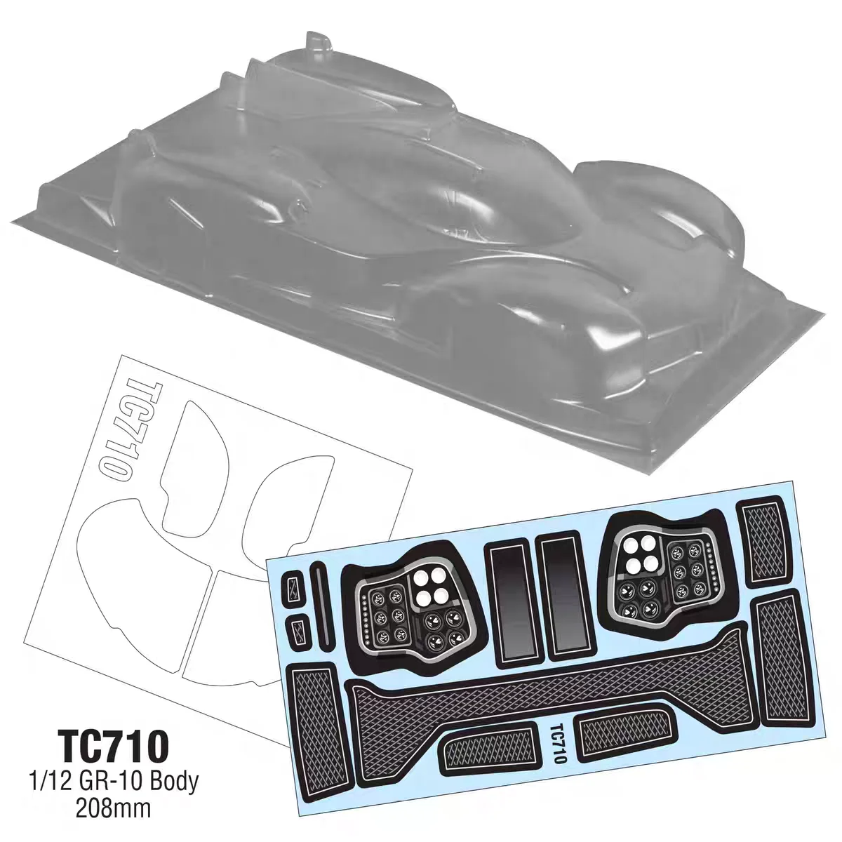 TC710 GR-10 Le-Mans Clear Unpainted Polycarbonate body shell for 1/12 On-Road Car RC Drift Chassis 208mm
TC710 GR-10 Le-Mans Clear Unpainted Polycarbonate body shell for 1/12 On-Road Car RC Drift Chassis 208mm