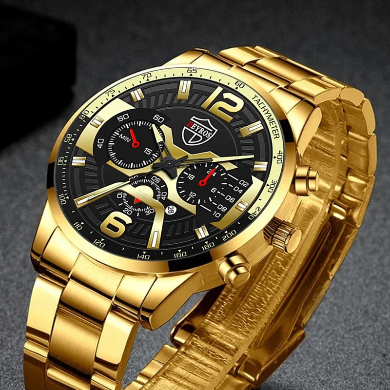 Fashion Mens Sports Watches Luxury Gold Stainless Steel Quartz Wrist Watch Men Business Casual Leather Watch relogio masculino
Fashion Mens Sports Watches Luxury Gold Stainless Steel Quartz Wrist Watch Men Business Casual Leather Watch relogio masculino