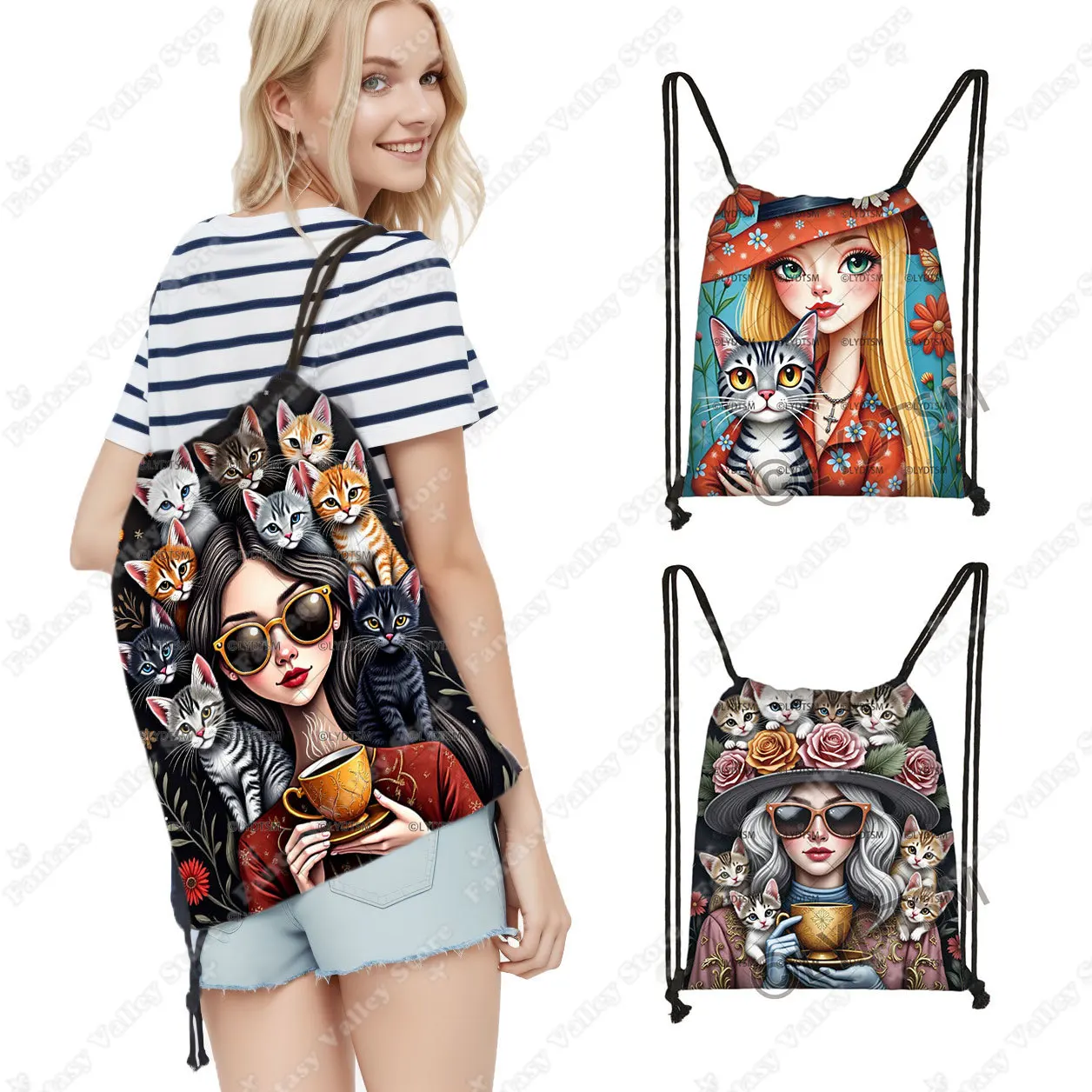 Fashion Women Cat Flowers Print Drawstring Bag for Travel Kitten and Sunflower Teenager Bookbag Backpacks Day Bag Shoes Holder
Fashion Women Cat Flowers Print Drawstring Bag for Travel Kitten and Sunflower Teenager Bookbag Backpacks Day Bag Shoes Holder