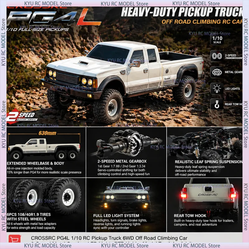 CROSSRC PG4L 1/10 Scale Single Rear Wheel RC Pickup Truck 6WD Off-Road Climbing 2-Speed Metal Gearbox LED Lights RTR
CROSSRC PG4L 1/10 Scale Single Rear Wheel RC Pickup Truck 6WD Off-Road Climbing 2-Speed Metal Gearbox LED Lights RTR