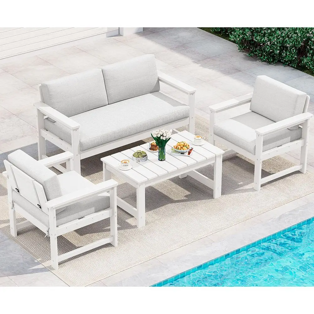 4 Pieces HDPE Outdoor Sofa Set with Cushions, All Weather Use Conversation Couch Set, Outdoor Loveseat Furniture with Coffee Ta
4 Pieces HDPE Outdoor Sofa Set with Cushions, All Weather Use Conversation Couch Set, Outdoor Loveseat Furniture with Coffee Ta
