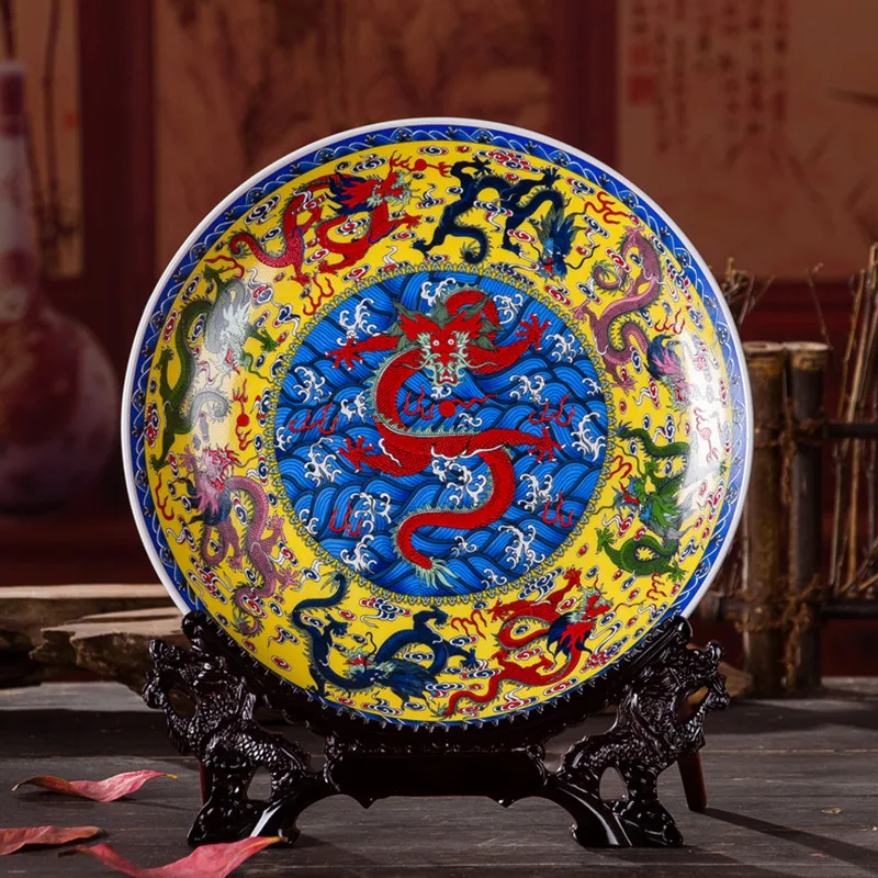 Chinese Style New Style Kowloon Decorative Plate Ceramic Art Decorative Hanging Plate Ornaments Wooden Base Wedding Gift
Chinese Style New Style Kowloon Decorative Plate Ceramic Art Decorative Hanging Plate Ornaments Wooden Base Wedding Gift