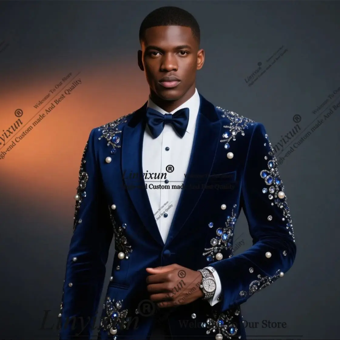 High-end design with dazzling diamonds Men Suits 2 Pieces Velvet Male Prom Blazers Wedding Groom trajes para hombre Customized
High-end design with dazzling diamonds Men Suits 2 Pieces Velvet Male Prom Blazers Wedding Groom trajes para hombre Customized
