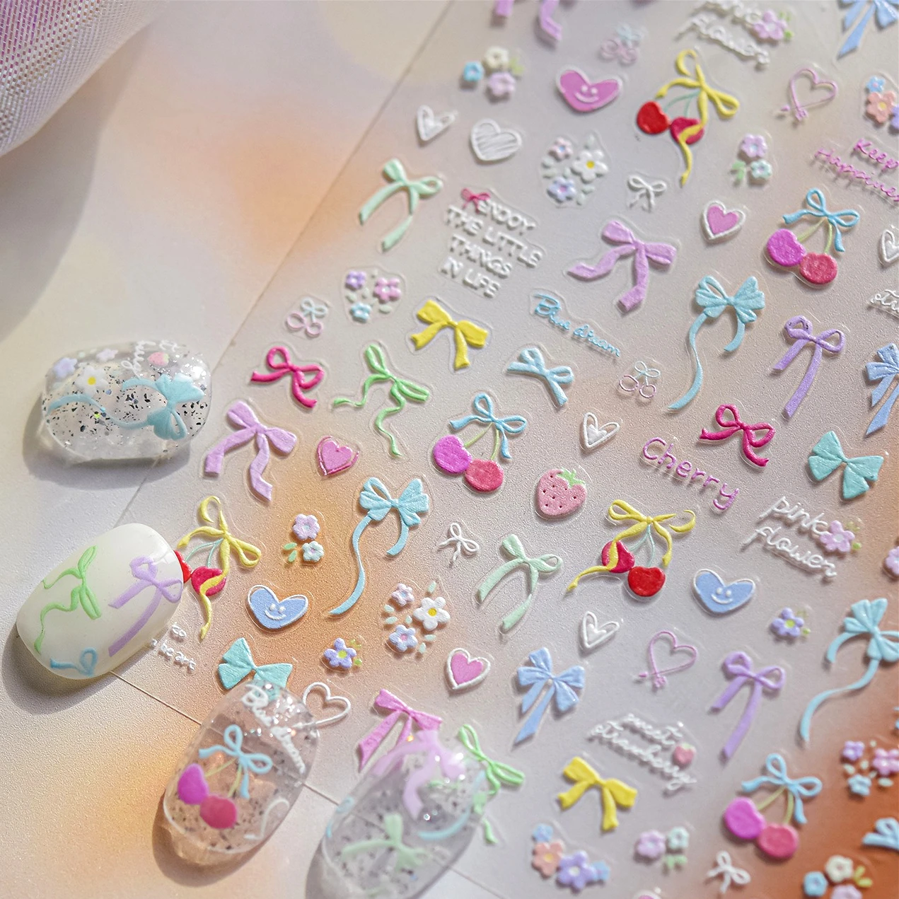 Doodle Pink Blue Ribbon Bowknot Flower Cherry Strawberry Graffiti Love Heart Delicate Embossed Nail Art Sticker Manicure Decals
Doodle Pink Blue Ribbon Bowknot Flower Cherry Strawberry Graffiti Love Heart Delicate Embossed Nail Art Sticker Manicure Decals