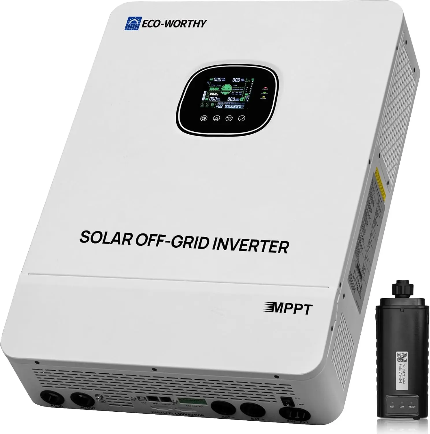 ECO-WORTHY 10000W DC 48V UL1741 Solar Inverter with WiFi,AC Output 120V/240V,Support Parallel,Built-in 2 MPPT Solar Controllers,Max 200A Battery Charging,Parallel Up to 6 Units 48V Inverter
ECO-WORTHY 10000W DC 48V UL1741 Solar Inverter with WiFi,AC Output 120V/240V,Support Parallel,Built-in 2 MPPT Solar Controllers,Max 200A Battery Charging,Parallel Up to 6 Units 48V Inverter