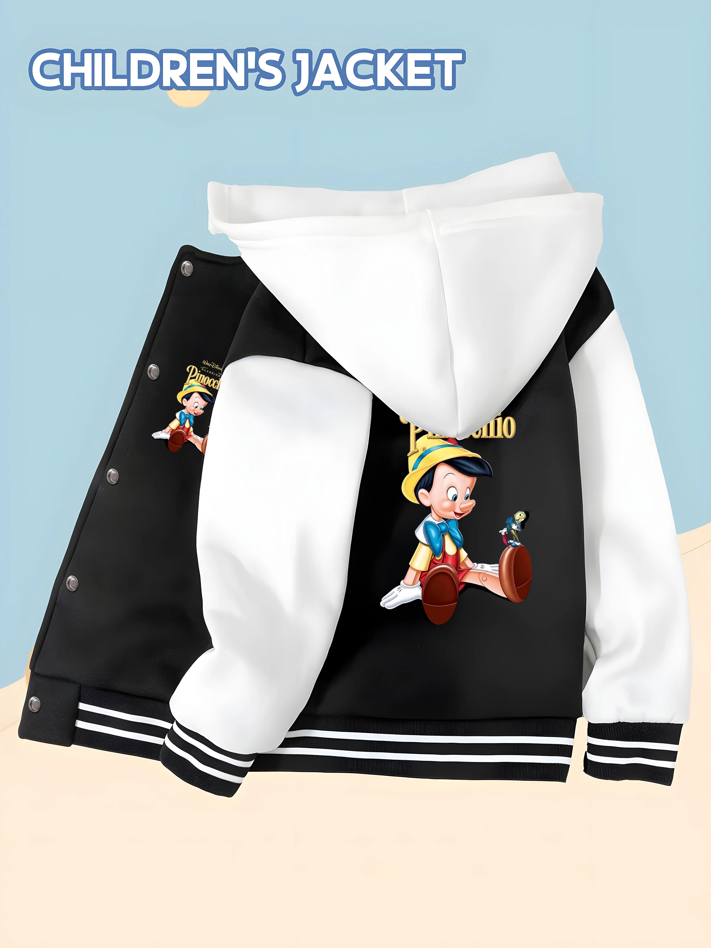MINISO Disney co-branded Pinocchio fairy tale boy's baseball jacket - classic fairy tale character print, versatile and casual
MINISO Disney co-branded Pinocchio fairy tale boy's baseball jacket - classic fairy tale character print, versatile and casual