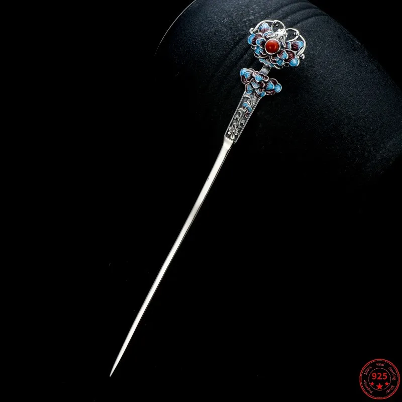 S925 Sterling Silver Hairpin for Women New Fashion Hollow Cloisonne Flowers Southred Agate Hair-sticks Headwear Hair Accessories
S925 Sterling Silver Hairpin for Women New Fashion Hollow Cloisonne Flowers Southred Agate Hair-sticks Headwear Hair Accessories