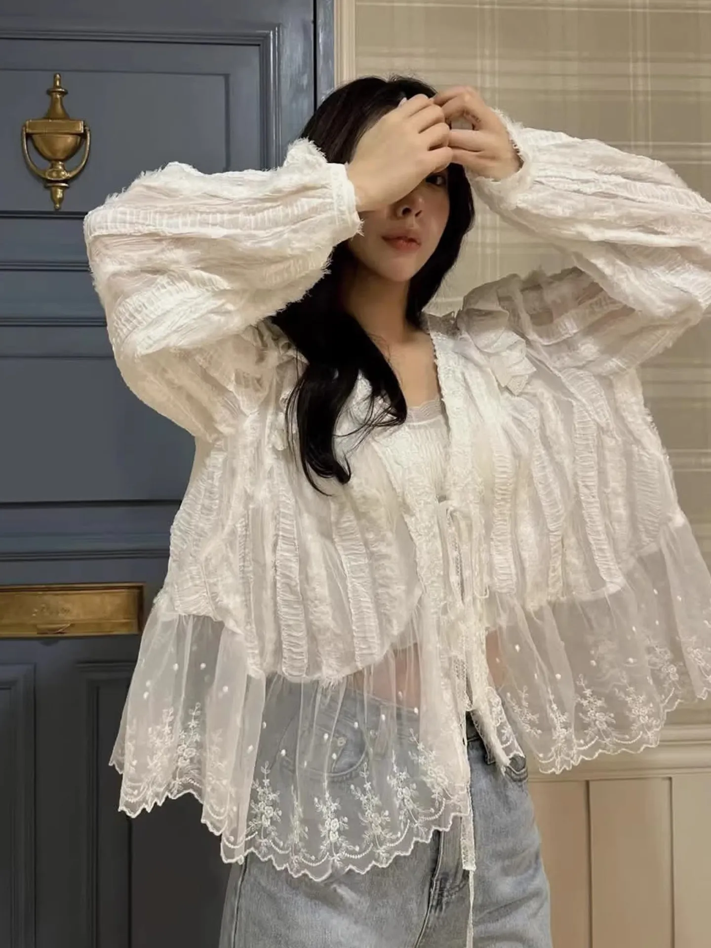 Gagarich, корейская 2026, милая кружевная шифоновая рубашка, женская ранняя весна, стильный кардиган с бантом на бретельках, короткая блузка, топ
Gagarich, корейская 2026, милая кружевная шифоновая рубашка, женская ранняя весна, стильный кардиган с бантом на бретельках, короткая блузка, топ