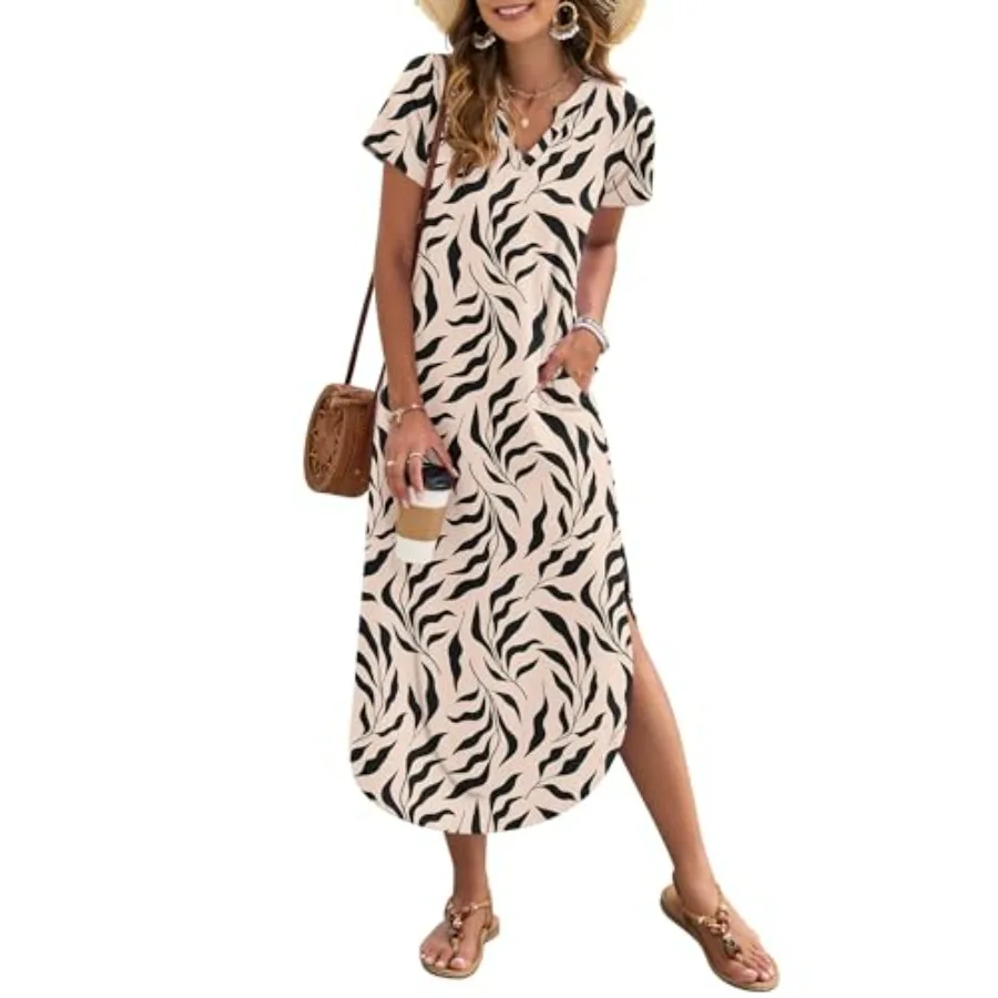 MISFAY Women's Summer Maxi Dress 2026 Casual Short Sleeves V Neck Loose Sundress Split Long Beach T Shirt Dress
MISFAY Women's Summer Maxi Dress 2026 Casual Short Sleeves V Neck Loose Sundress Split Long Beach T Shirt Dress