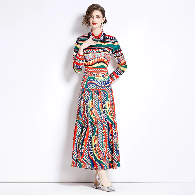2024 Fashion Colorblock Plaid Letters Print 2 Pieces Set Women Long Sleeve Shirt Top + Elastic Waist Maxi Skirt Suit Clothing
2024 Fashion Colorblock Plaid Letters Print 2 Pieces Set Women Long Sleeve Shirt Top + Elastic Waist Maxi Skirt Suit Clothing