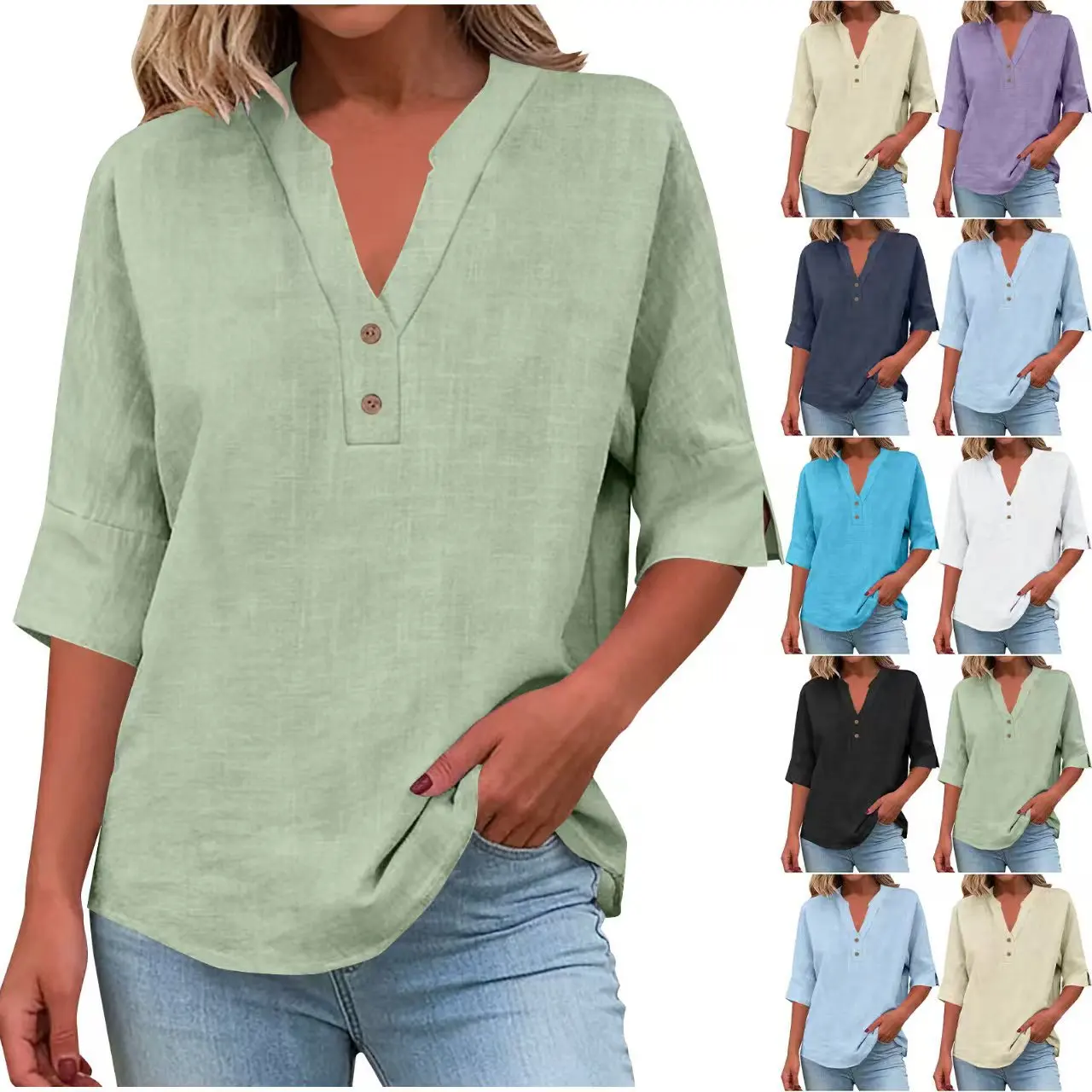 Summer Cotton Linen Blouse Breathable Solid Button Down V-neck Shirt Basic And Versatile Casual Comfortable Lady Office Top
Summer Cotton Linen Blouse Breathable Solid Button Down V-neck Shirt Basic And Versatile Casual Comfortable Lady Office Top