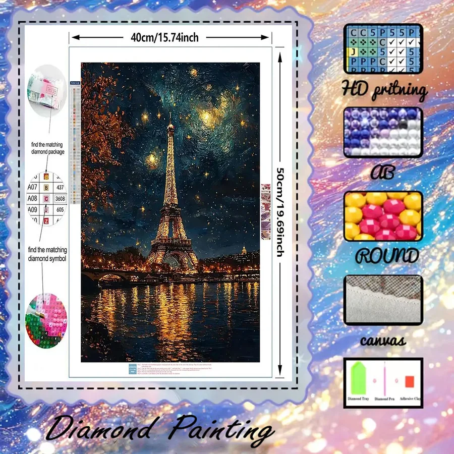 1 piece - 5D-DIY - Flocking cloth - Special drill - Diamond painting set - Eiffel Tower - Mosaic - Diamond Art
1 piece - 5D-DIY - Flocking cloth - Special drill - Diamond painting set - Eiffel Tower - Mosaic - Diamond Art