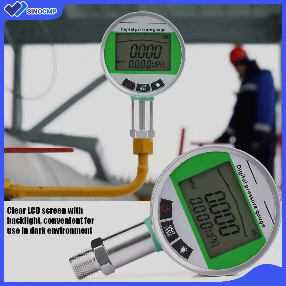 Digital Pressure Gauge 16MPA 80mm 0.4%FS 1/4NPT Green Display for Hydraulic Gas Water With Stainless Steel Case IP65
Digital Pressure Gauge 16MPA 80mm 0.4%FS 1/4NPT Green Display for Hydraulic Gas Water With Stainless Steel Case IP65