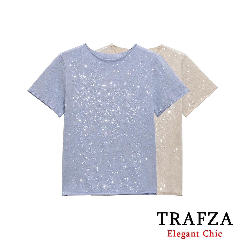 TRAFZA Women Chic Knit Top Beaded Detail Sequined Short Sleeve O-Neck New 2025 Spring Summer Fashion High Street Knit Top
TRAFZA Women Chic Knit Top Beaded Detail Sequined Short Sleeve O-Neck New 2025 Spring Summer Fashion High Street Knit Top