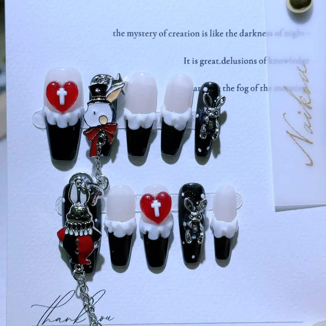 Handmade Beautiful Y2k Press on Nails Goth Style Black and White Halloween with Design Full Cover Long Coffin Acrylic Nail Tips
Handmade Beautiful Y2k Press on Nails Goth Style Black and White Halloween with Design Full Cover Long Coffin Acrylic Nail Tips