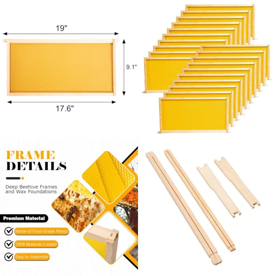 20 Pack Beehive Frames and Waxed Foundations for Deep Brood Bee Hives with Wooden Bee Hive Frames and Beeswax Coated Foundations, 9-1/8-Inch (Yellow)
20 Pack Beehive Frames and Waxed Foundations for Deep Brood Bee Hives with Wooden Bee Hive Frames and Beeswax Coated Foundations, 9-1/8-Inch (Yellow)