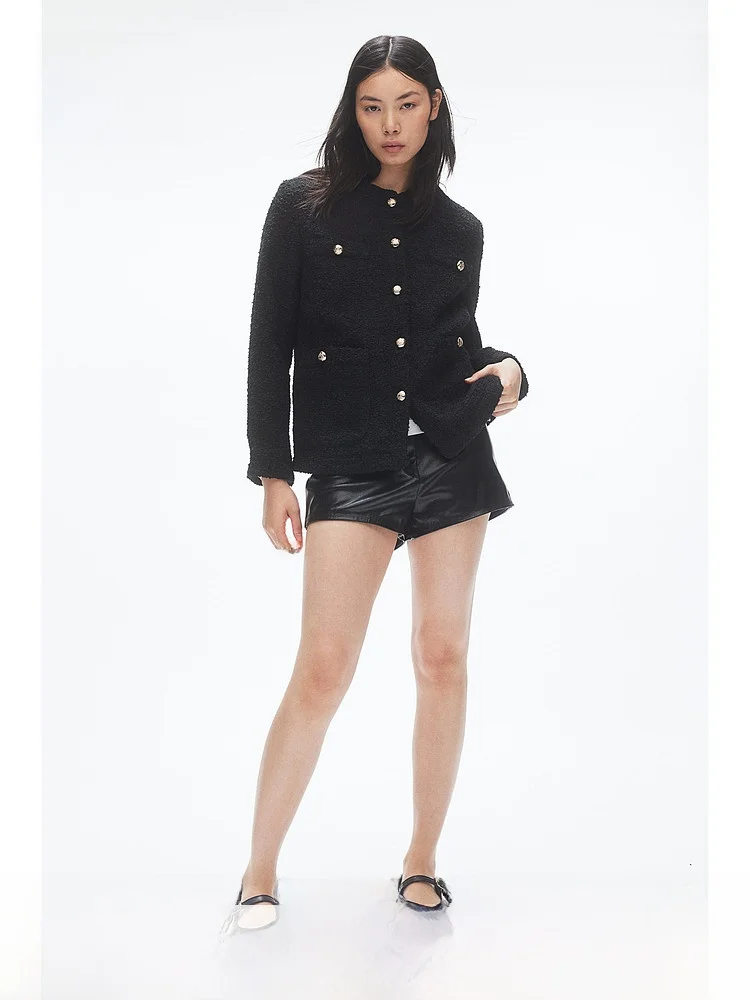 H&M Women's Slim Fit Woven Jacket round Neck Fleece Metal Button Short Outerwear 1252464 Fashionable Casual Style
H&M Women's Slim Fit Woven Jacket round Neck Fleece Metal Button Short Outerwear 1252464 Fashionable Casual Style