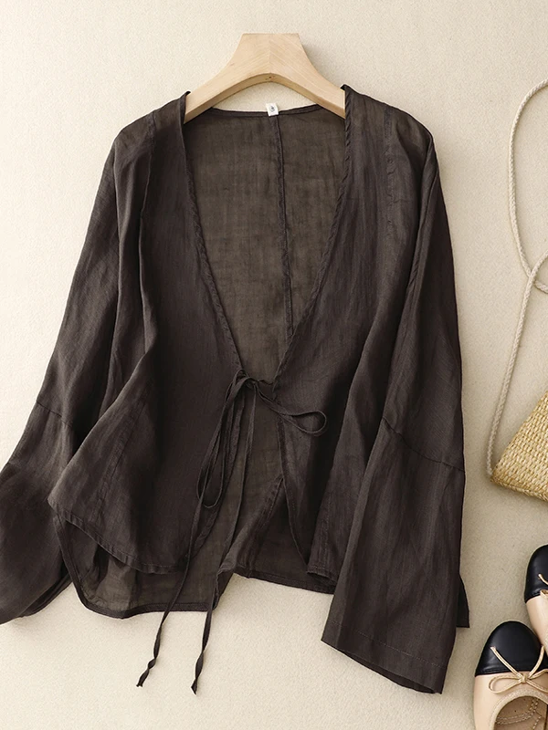 Loose Cotton Linen Sun Protection Shirt Women's Fashionable Vintage Short V-neck Open Cardigan Summer Artistic Outerwear
Loose Cotton Linen Sun Protection Shirt Women's Fashionable Vintage Short V-neck Open Cardigan Summer Artistic Outerwear