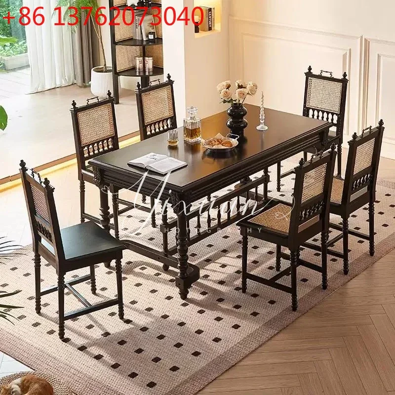 American retro solid wood dining table and chair combination French medium and ancient style
American retro solid wood dining table and chair combination French medium and ancient style