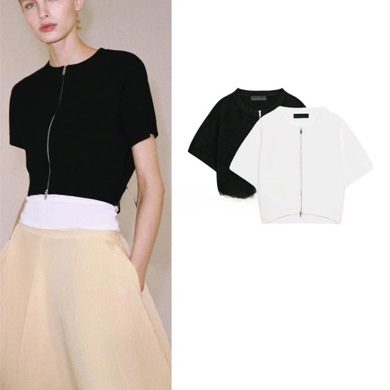 Summer New Women's Knitted Zipper Casual Short Sleeve round Neck Pullover Top Polyester Fiber 100% round Neck Short Coat
Summer New Women's Knitted Zipper Casual Short Sleeve round Neck Pullover Top Polyester Fiber 100% round Neck Short Coat