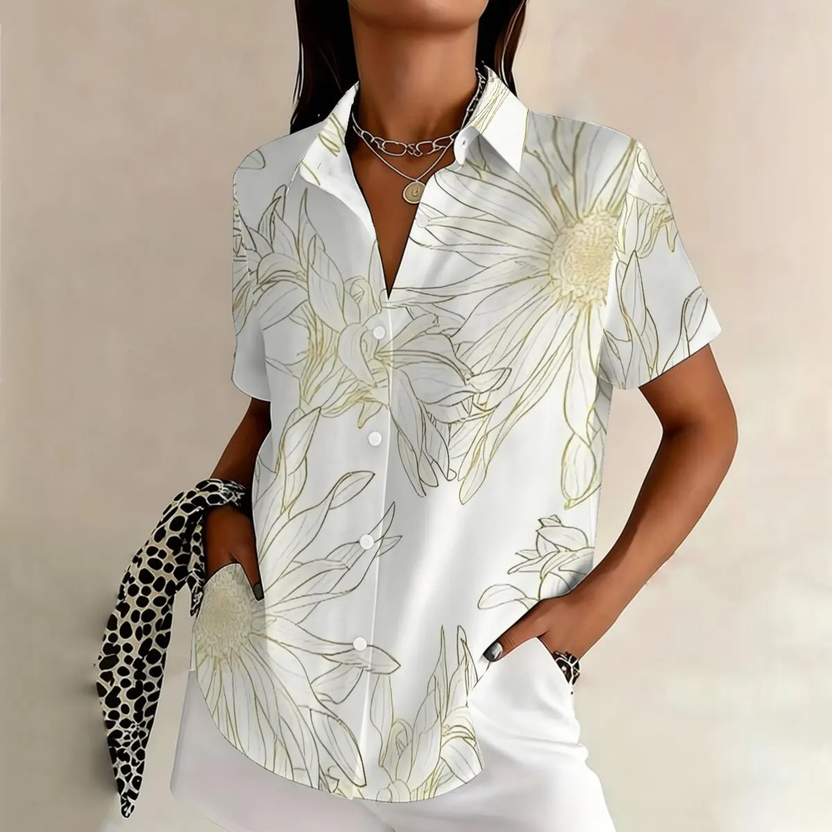 Simple and personalized chrysanthemum print summer women's plus size lapel short sleeved shirt fashionable versatile top
Simple and personalized chrysanthemum print summer women's plus size lapel short sleeved shirt fashionable versatile top