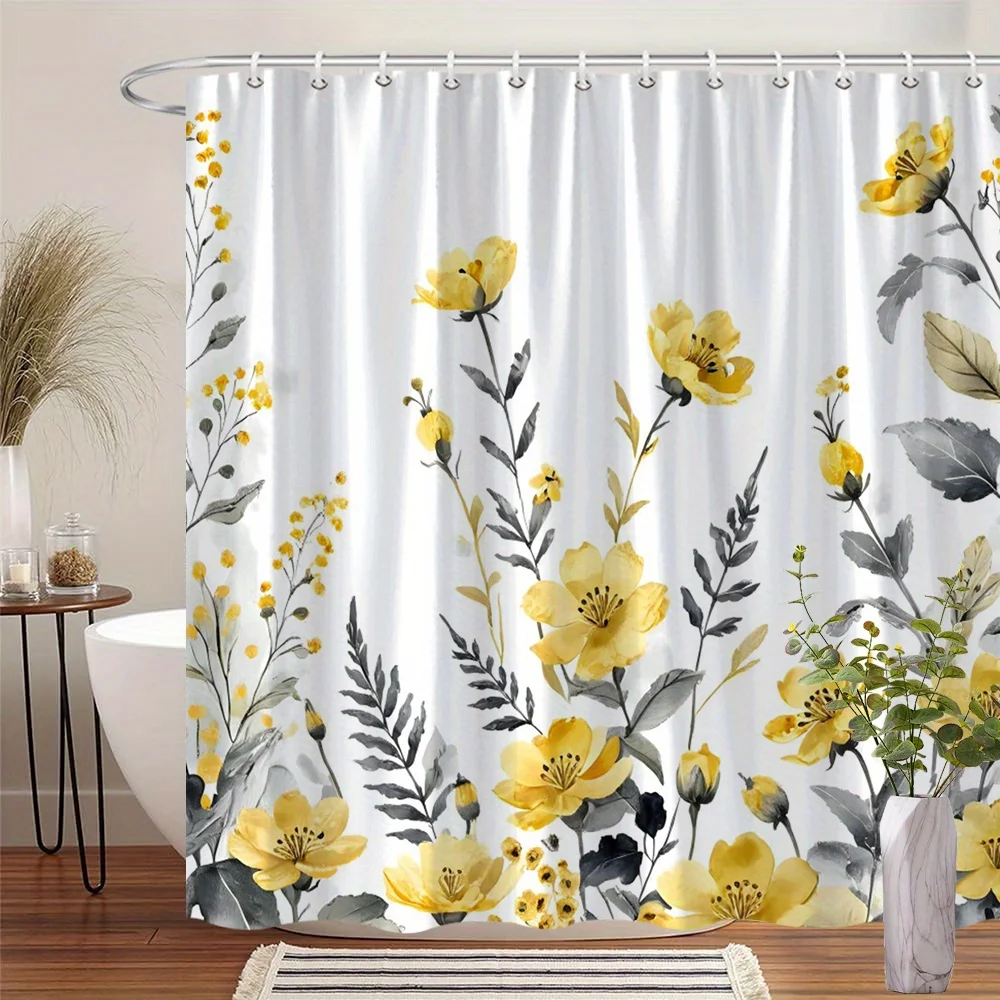 1pc Yellow Floral Watercolor Bouquet Shower Curtain, Vibrant Yellow Flowers with Gray-Green Leaves and Buds on White Background,
1pc Yellow Floral Watercolor Bouquet Shower Curtain, Vibrant Yellow Flowers with Gray-Green Leaves and Buds on White Background,