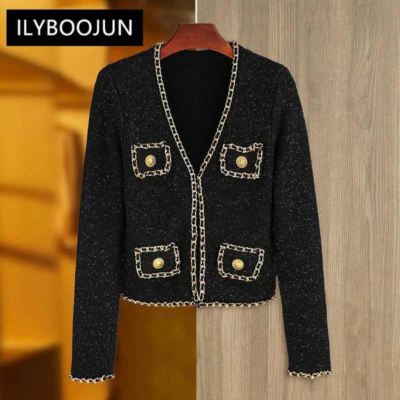 Luxury Design Fall Winter Warm Chic Design Black Woven Bling Chain Patchwork Classic Women Thick Street Jackets Coats For Women
Luxury Design Fall Winter Warm Chic Design Black Woven Bling Chain Patchwork Classic Women Thick Street Jackets Coats For Women
