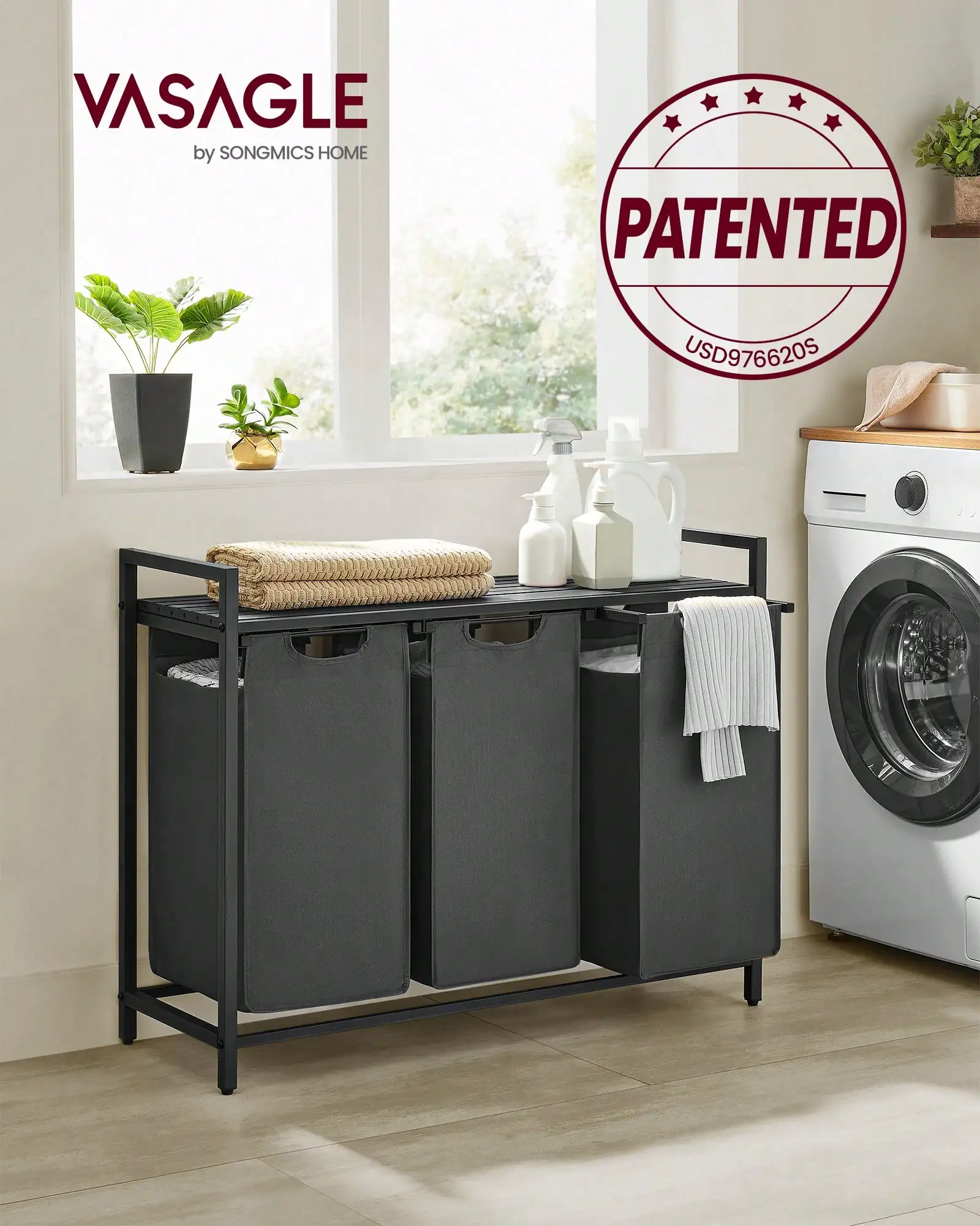 Laundry Hamper, Laundry Basket, Laundry Sorter With 3 Pull-Out And Removable Bags, Shelf, Metal Frame, 3 X 10.6 Gallons
Laundry Hamper, Laundry Basket, Laundry Sorter With 3 Pull-Out And Removable Bags, Shelf, Metal Frame, 3 X 10.6 Gallons