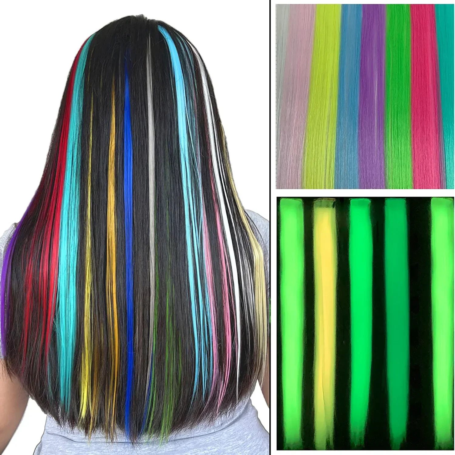 Colored Synthetic Hair Piece Glow in The Dark Clip Hair Extensions Colored Clip in Hair Extensions for Girls 5pc 20Inch
Colored Synthetic Hair Piece Glow in The Dark Clip Hair Extensions Colored Clip in Hair Extensions for Girls 5pc 20Inch
