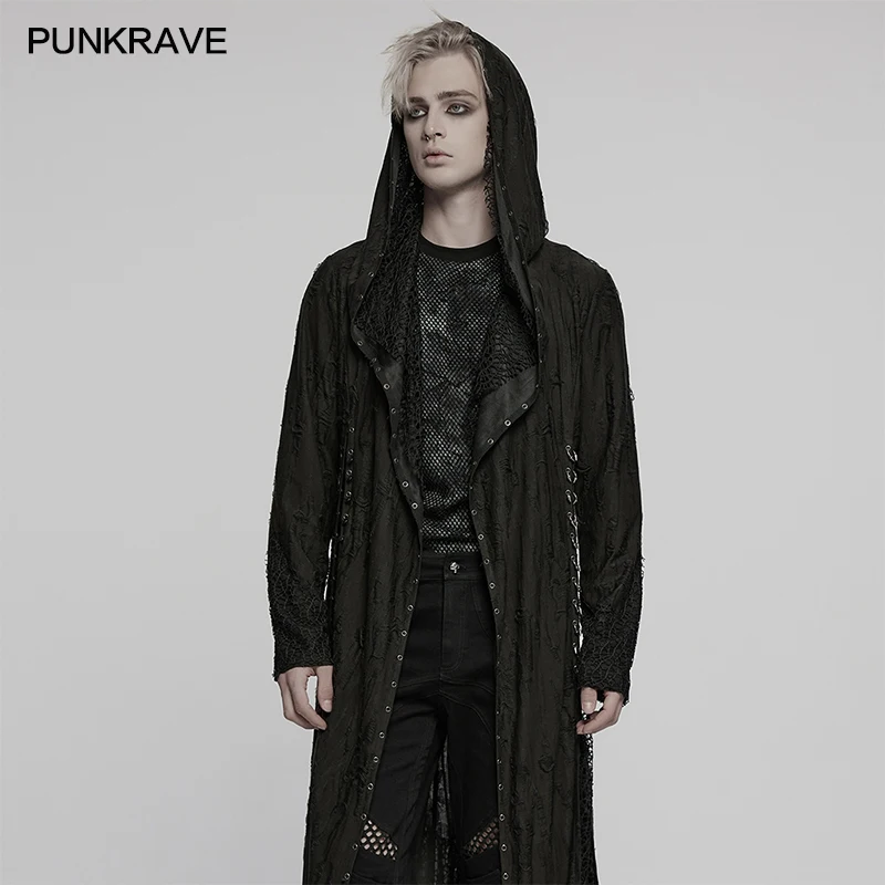 PUNK RAVE Men's Gothic Decadent Asymmetric Hem Mesh Splicing Front Double Layered Hooded Knitted Jacket Mid-lenght Coat
PUNK RAVE Men's Gothic Decadent Asymmetric Hem Mesh Splicing Front Double Layered Hooded Knitted Jacket Mid-lenght Coat