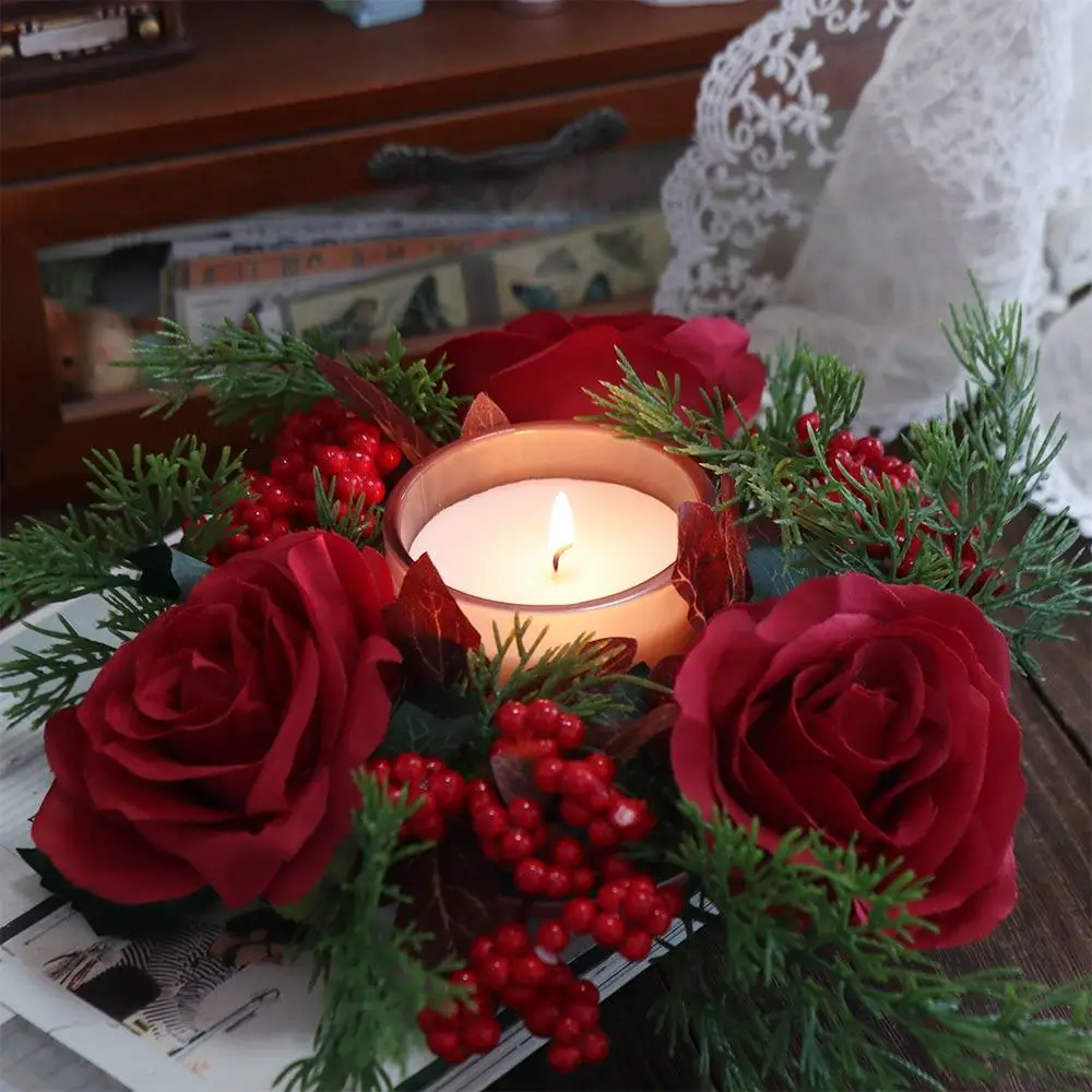 Artificial Flower Christmas Candle Wreath Romantic Red Rose Candle Rings Party Supplies 30CM Candlestick Wreath Christmas Decor
Artificial Flower Christmas Candle Wreath Romantic Red Rose Candle Rings Party Supplies 30CM Candlestick Wreath Christmas Decor