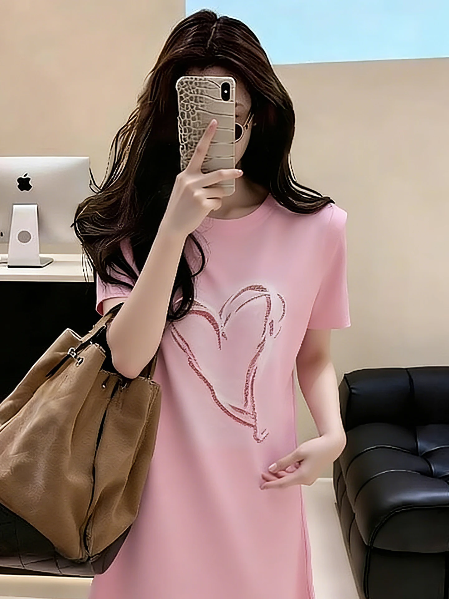 Pink Heart Print Straight Cut Dress Short Sleeve Midi Comfortable Sweet Spring Summer Casual Style Women's Clothing
Pink Heart Print Straight Cut Dress Short Sleeve Midi Comfortable Sweet Spring Summer Casual Style Women's Clothing