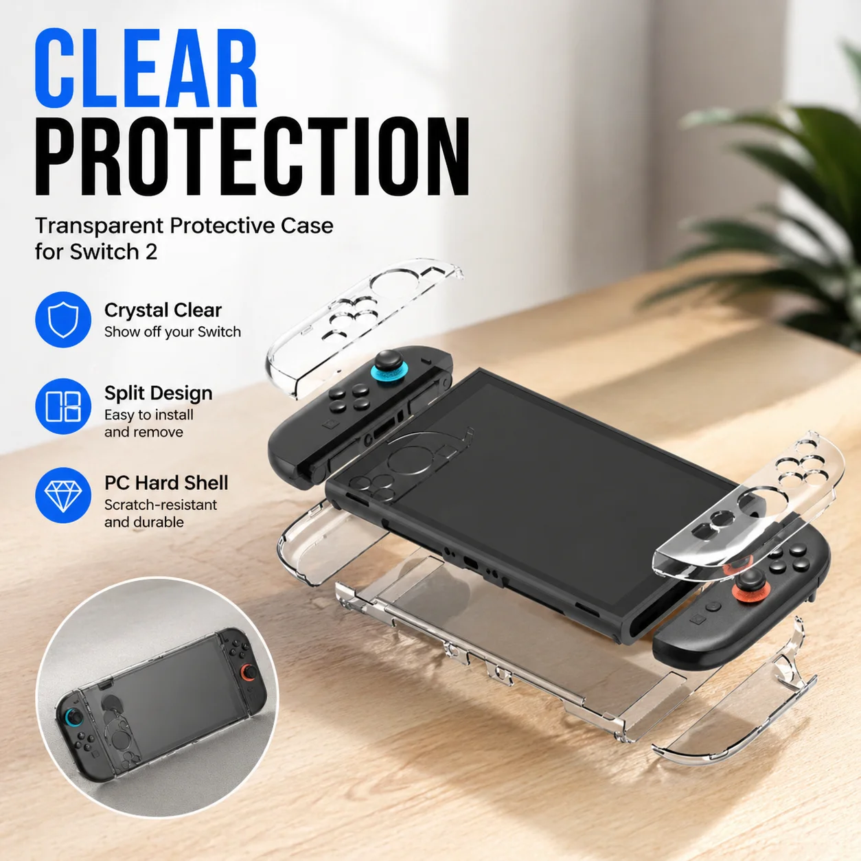 Transparent Protective Case for Switch 2, PC Hard Shell Crystal Clear Cover, Split Design
Transparent Protective Case for Switch 2, PC Hard Shell Crystal Clear Cover, Split Design