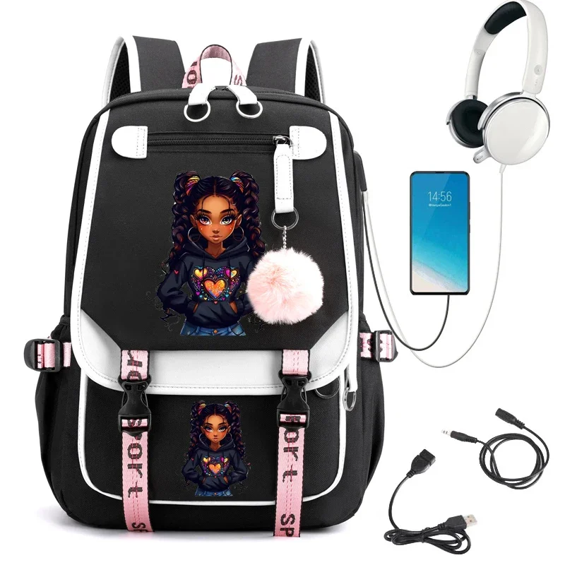Curly Black Girl Print School Backpack Cute Cartoon School Bag for Student Teens Usb Bookbag Anime Laptop Teenager Backpack Bags
Curly Black Girl Print School Backpack Cute Cartoon School Bag for Student Teens Usb Bookbag Anime Laptop Teenager Backpack Bags