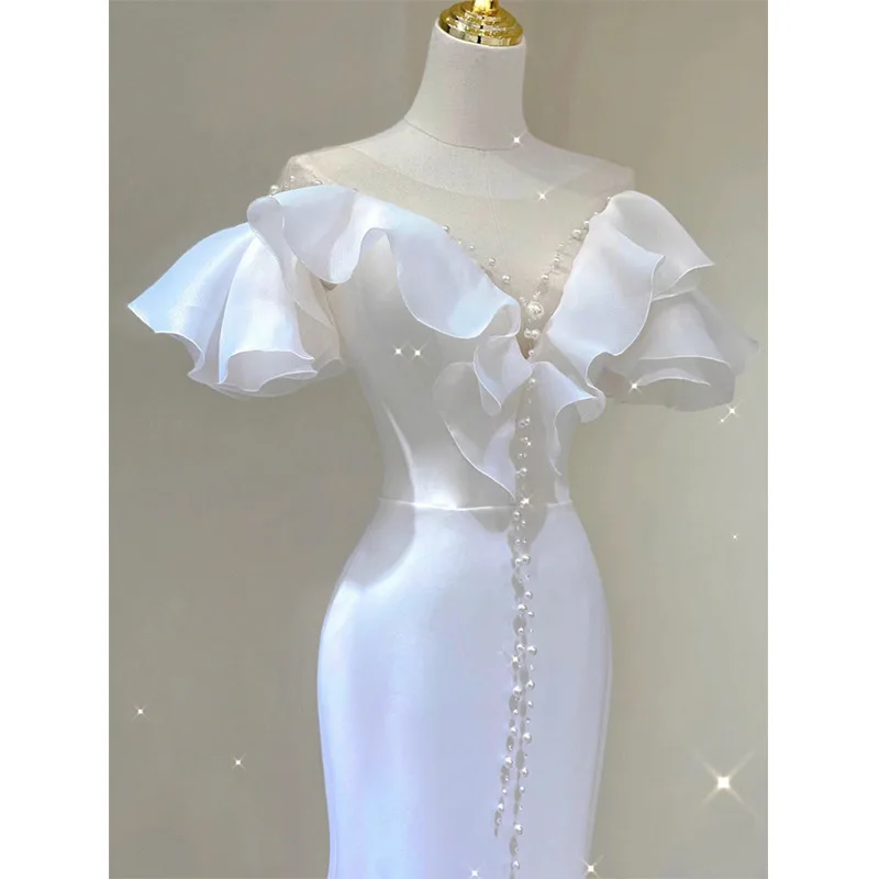 Bride Fairy Long Mermaid Tailing Wedding Dresses Formal Gown French Simple White Satin Prom Party Dresses
Bride Fairy Long Mermaid Tailing Wedding Dresses Formal Gown French Simple White Satin Prom Party Dresses