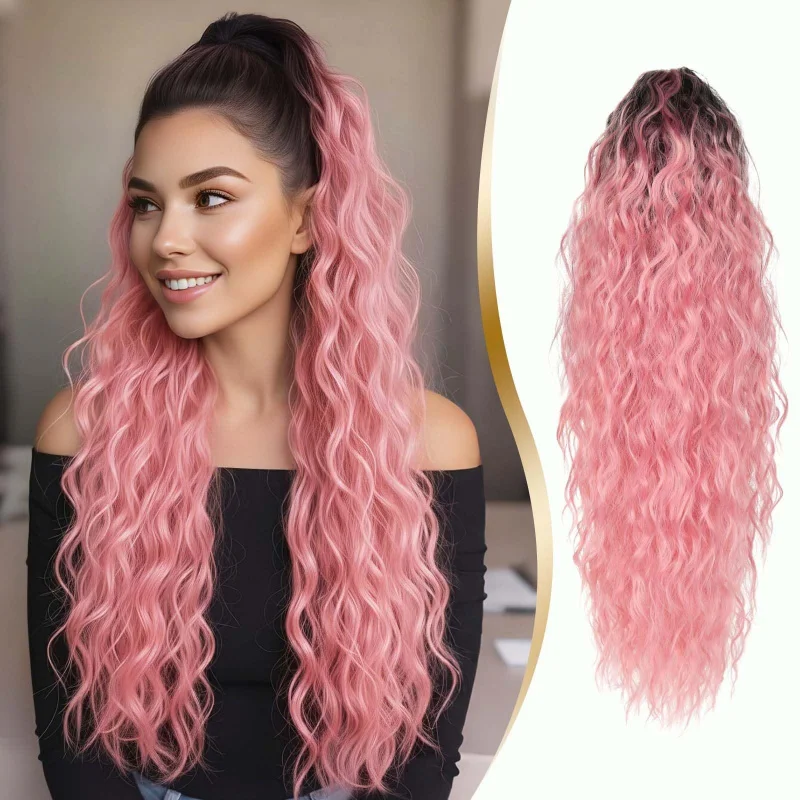 New European and American women's wig, with water wave long curly hair, fluffy corn perm, clip-on ponytail
New European and American women's wig, with water wave long curly hair, fluffy corn perm, clip-on ponytail