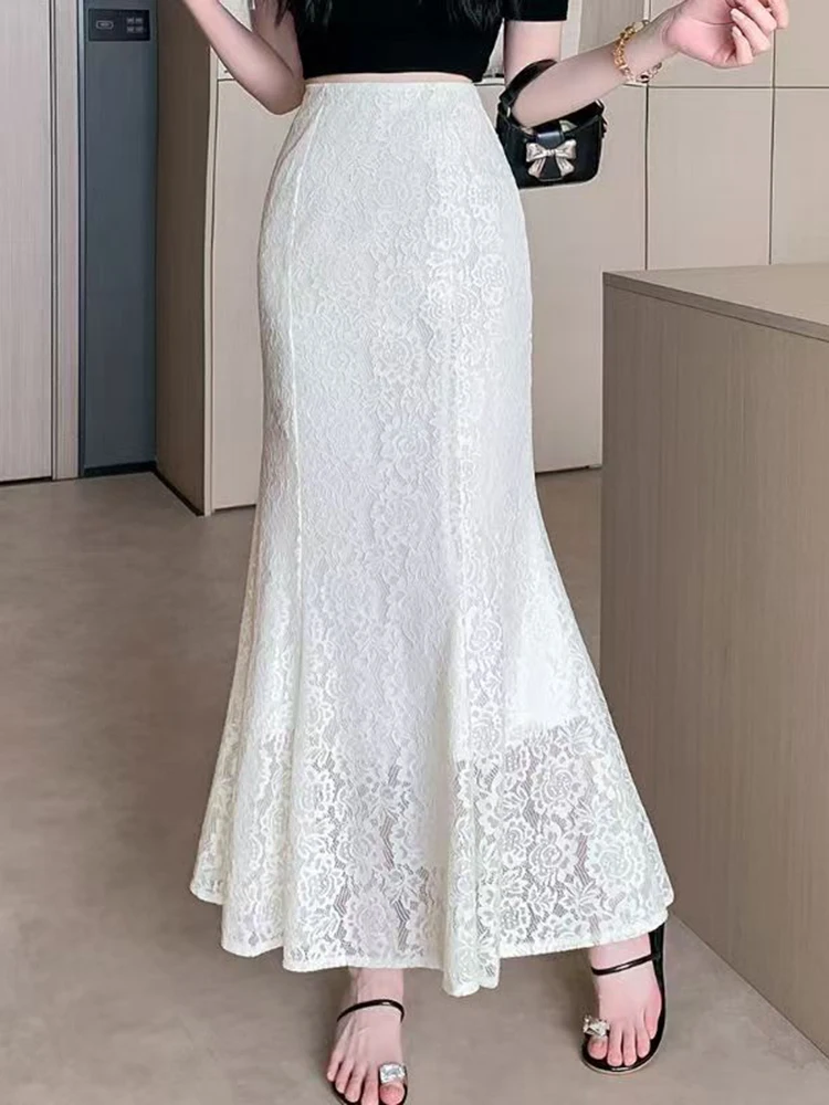 Elegant Lace Long Skirt Women High Waist Hollow Out Sweet Mermaid Skirts Summer Fashion Female Slim Solid Ins Chic Long Skirt
Elegant Lace Long Skirt Women High Waist Hollow Out Sweet Mermaid Skirts Summer Fashion Female Slim Solid Ins Chic Long Skirt